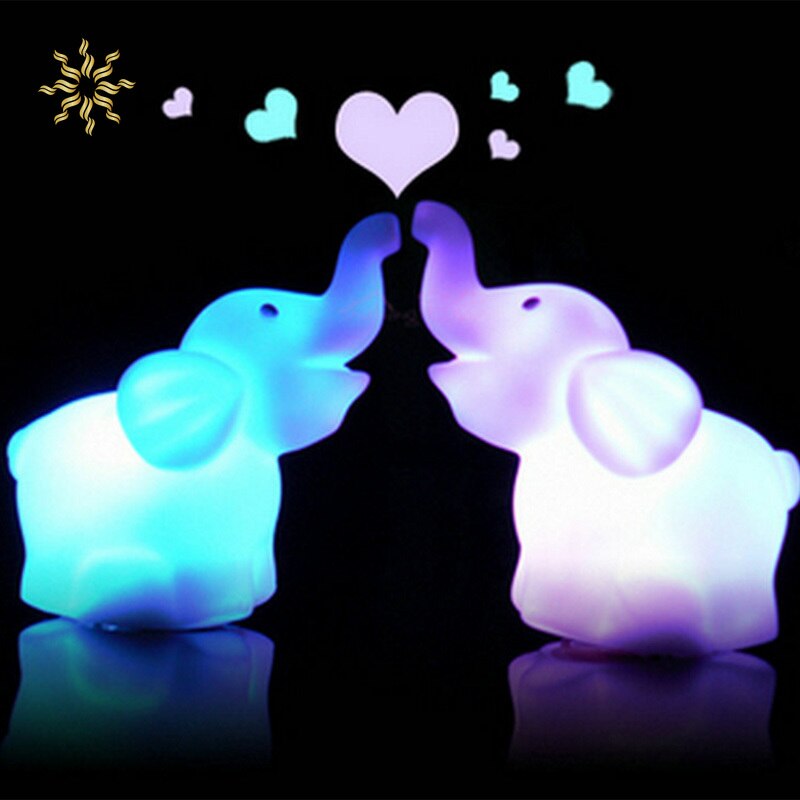Førte natlys lampe 7 farve skiftende sød elefant form bryllupsfest indretning med batteri dejlige dekoration børn