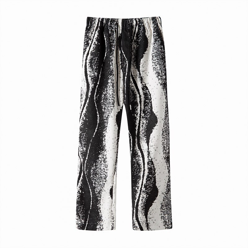 Harajuku Tie Dye Painted Corduroy Casual Pants Men and Women Drawstring Straight Loose Trousers Streetwear Oversize Cargo Pants: asian XL / Black