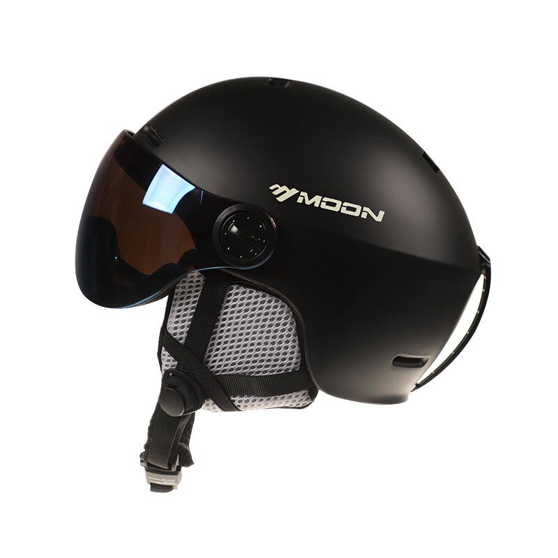 Måne beskyttelsesbriller skihjelm integreret støbt pc + eps flerfarvet skihjelm udendørs sport ski snowboard skateboard hjelme: Sort / M (55-58) cm