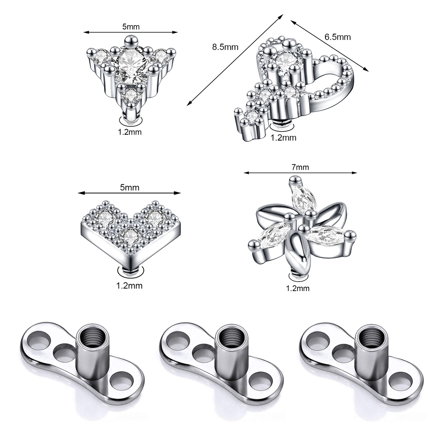 ZS 1 Set 2.5/3/4MM CZ Crystal Micro Dermal Piercing Men Women Stainless Steel Dermal Anchor Surface Piercings Opal Skin Diver: Antique Copper Plated