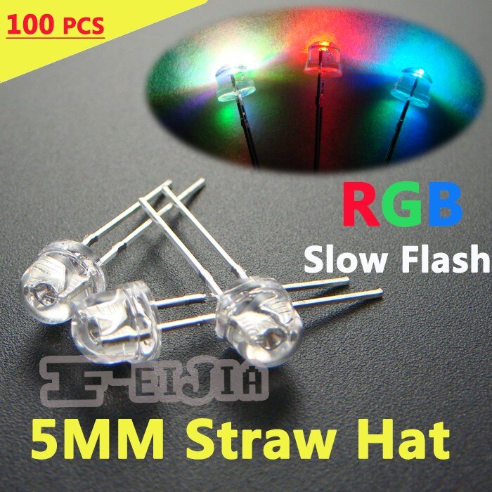 200 pcs 5mm Superbright Transparent Straw Hat LED RGB Slow Flash Automatic 5 mm Light Emitting Diode LED Diode Lndicator lights