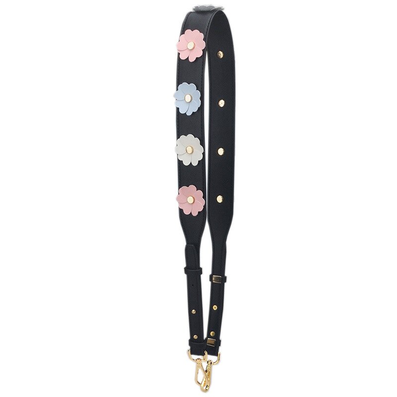 Luxury DIY Handbag Strap PU Leather Flower Women Bag Shoulder Straps for Handbags Casual Replacement Straps for Bags: BLACK C