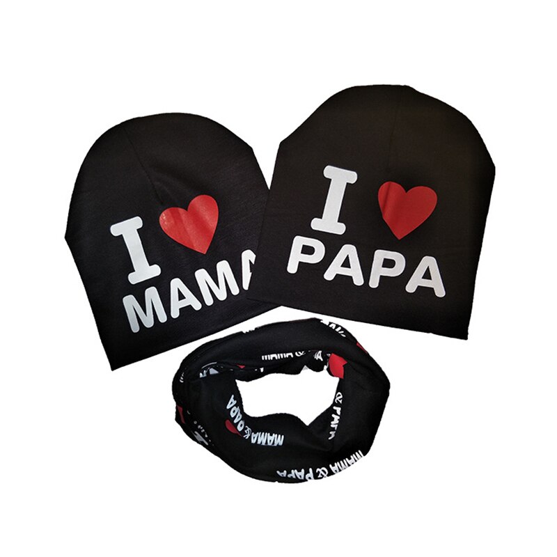 Driedelige Kinderen Hoeden Sjaal Baby Jongens Gedrukt Gebreide Caps Lente Herfst Kids Peuter Star Katoen Papa Mama Caps 6M-36Month