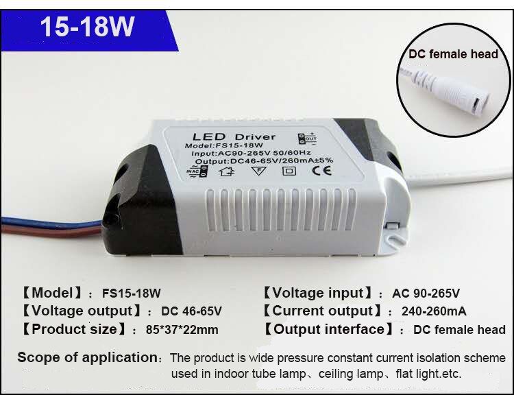 Led Driver Dc Plug 1-3W 4-7W 8-12W 13-18W 18-24W Voor Leds Voeding Unit AC90-265V Verlichting Transformers Voor Led Power Licht: 13-18W