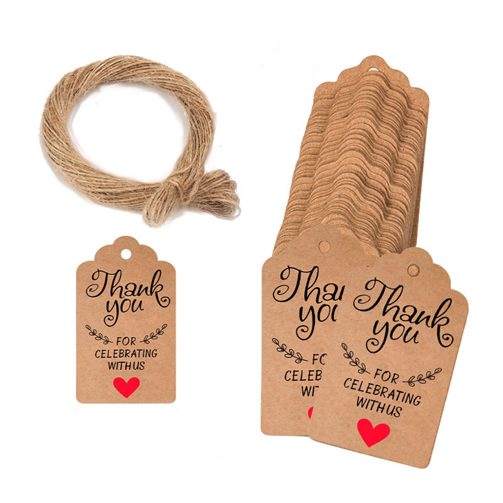 100pcs Kraft Paper Tags Thank You For Celebrating With Us Multi Style Crafts Hang Tag With Rope Labels Wrapping Supplies: 1