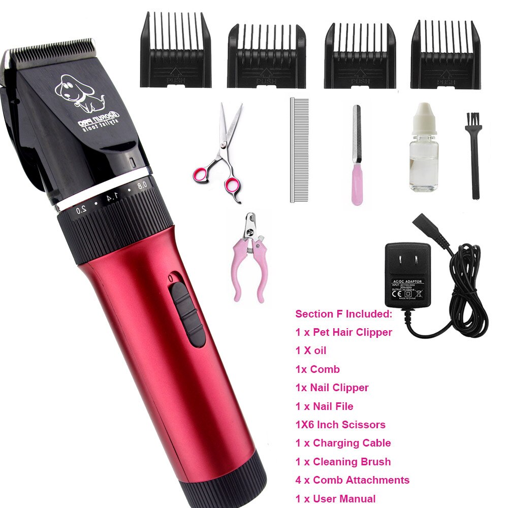 Pet Hair Trimmer Electric Rechargeable Cat Clipper Grooming Cutters Powerful Shaver Machine For Animal 110-240V: Red E