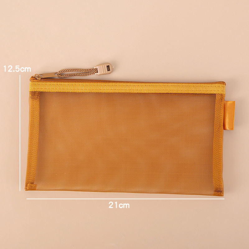 Estuche para lápices con cremallera Simple, bolsa de almacenamiento de cosméticos de malla, bolsa de papelería transparente, bolsa de maquillaje, bolsas de almacenamiento portátiles: Negro