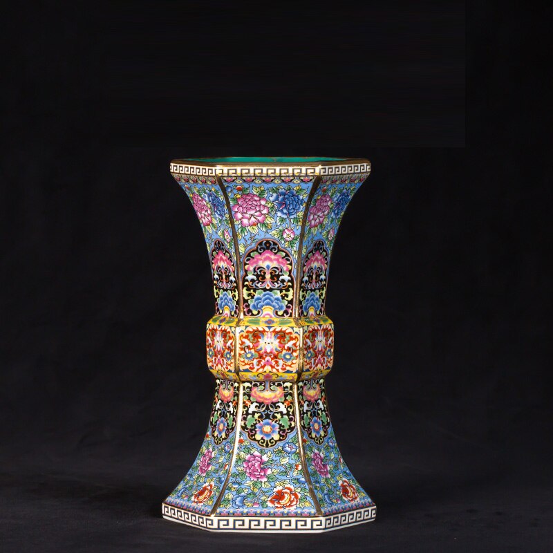 Yongzheng enamel vase with gold flower vase Jingdezhen antique ceramic vase vase: E