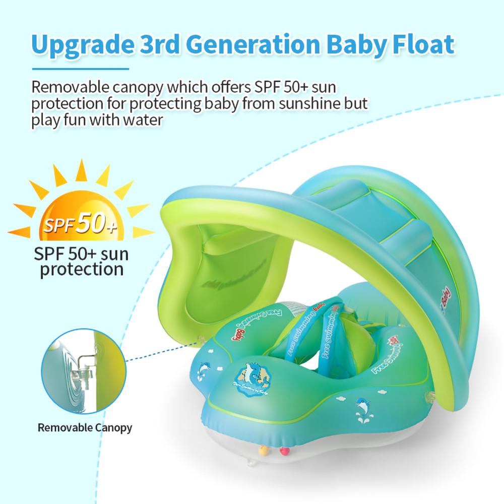 Swimming Float for Kids with Detachable Canopy Sun Protection Swimming Pool Float with Inflator