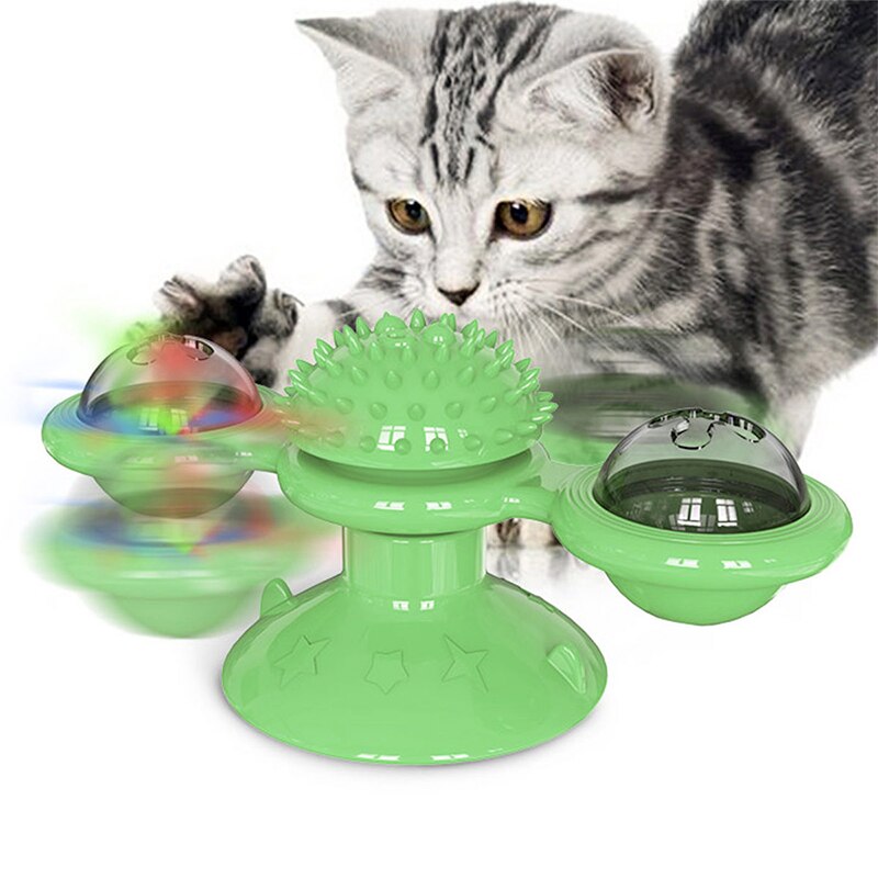 Husdjursleksaker katt spinner väderkvarn kattleksak skivspelare rolig kattleksak som kliar och gnuggar hårborste: Grön