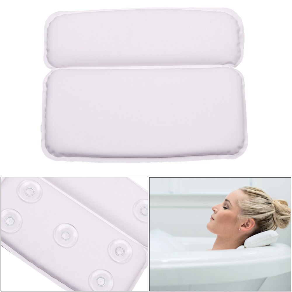 Suction Cup Anti-slip PU Waterproof Sponge Bath Pillow Bathtub Cushion Bathroom Products House Bath Pillow White