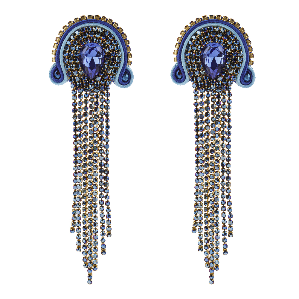 KPacTa Handmade Weaving Soutache Vintage Full Crystal Long Tassel Earrings For Women Temperament Earring Banquet: blue