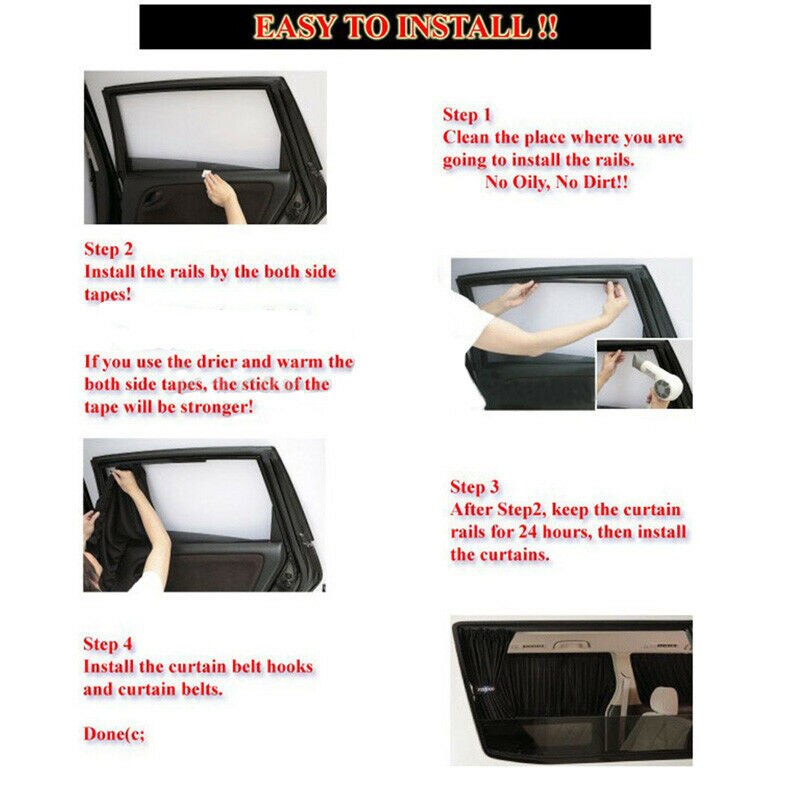 2Pcs Car Curtain Kit Universal Car Van SUV VIP Style Front & Rear Anti-UV Sunshade