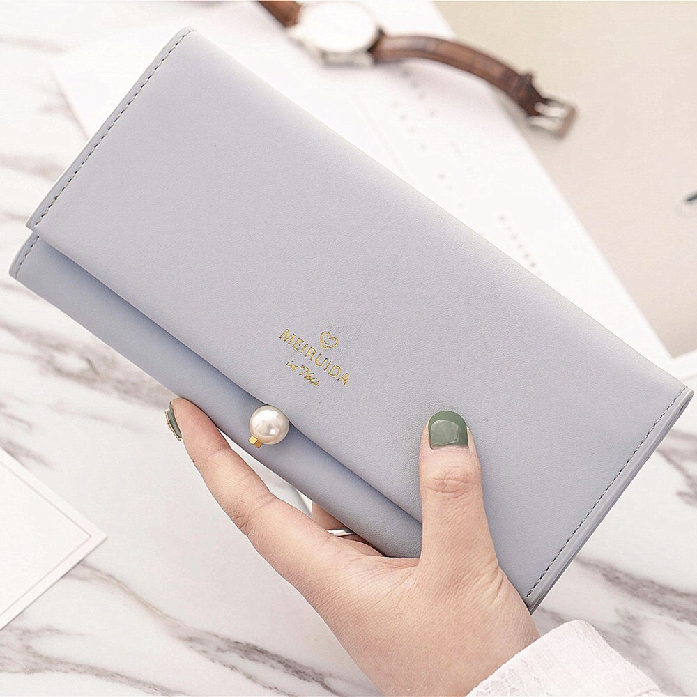 ! Women Long Wallet Casual Pearl Hasp Wallet Clutch Bag Card Holders Handbag: Sky Blue