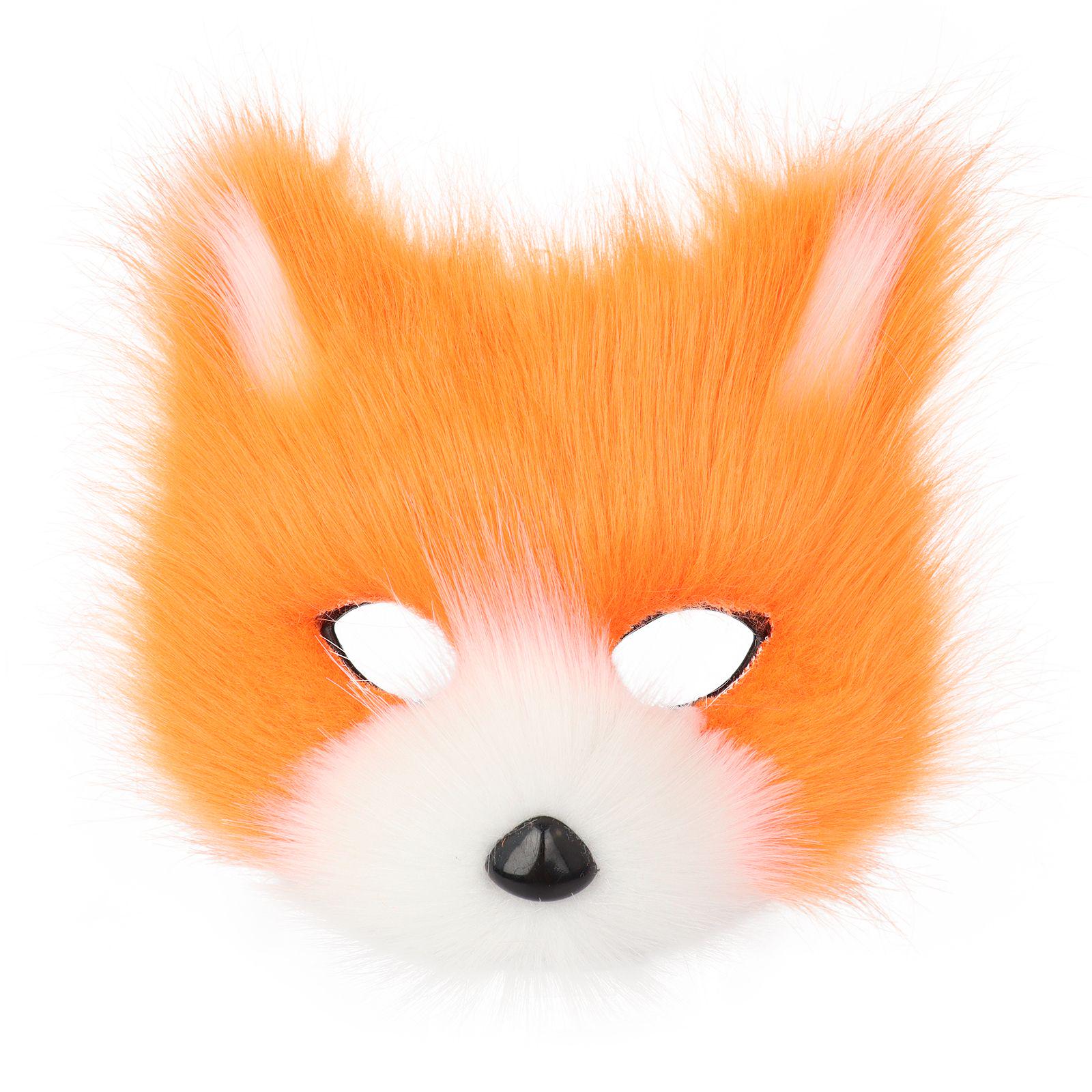 Faux Fur Fox Mask Furry Half Face Animal Cat Mask Halloween Cosplay Party Costume: Orange