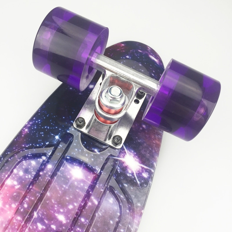 Patineta Mini Cruiser Board 22 pulgadas X 6 pulgadas Retro Longboard Skate tabla larga gráfica galaxia púrpura