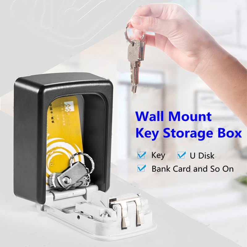 Wall Mounted Metal Alloy Key Lock Box Key Safe Box Weatherproof 4 Digit Combination Key Storage Security Lock Box Indoor Outdoor