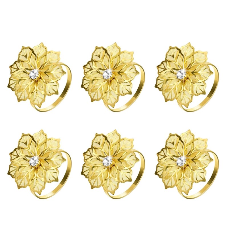 6 stykker legering serviettringer med hule blomster serviettholder utsmykning utsøkt servietter ringetone sett rhinestone thanksgivi: 80- g