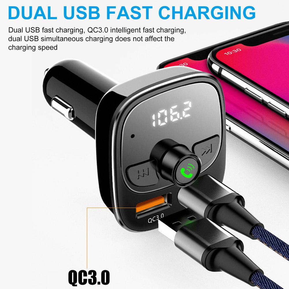 Qc3.0- fach-usb-autoladegerät mit zwei usb-anschlüssen für handys und  mp3 bluetooth-player, multifunktionaler auto-musikempfänger