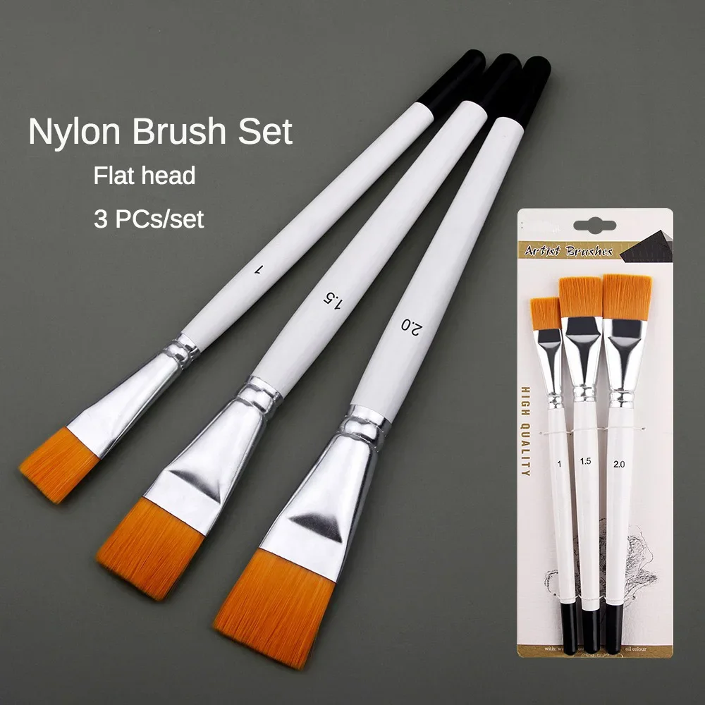 pincel para pintura al óleo, 3 uds., cabeza plana grande, juego de varillas cortas de 3 colores, pincel de acuarela para pintura de pelo de nailon, suministros de arte acrílico para estudiantes
