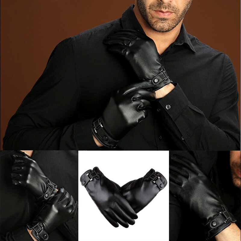 Waterproof Mens Leather Gloves Touch Screen Thermal Lined Driving Warm Gloves