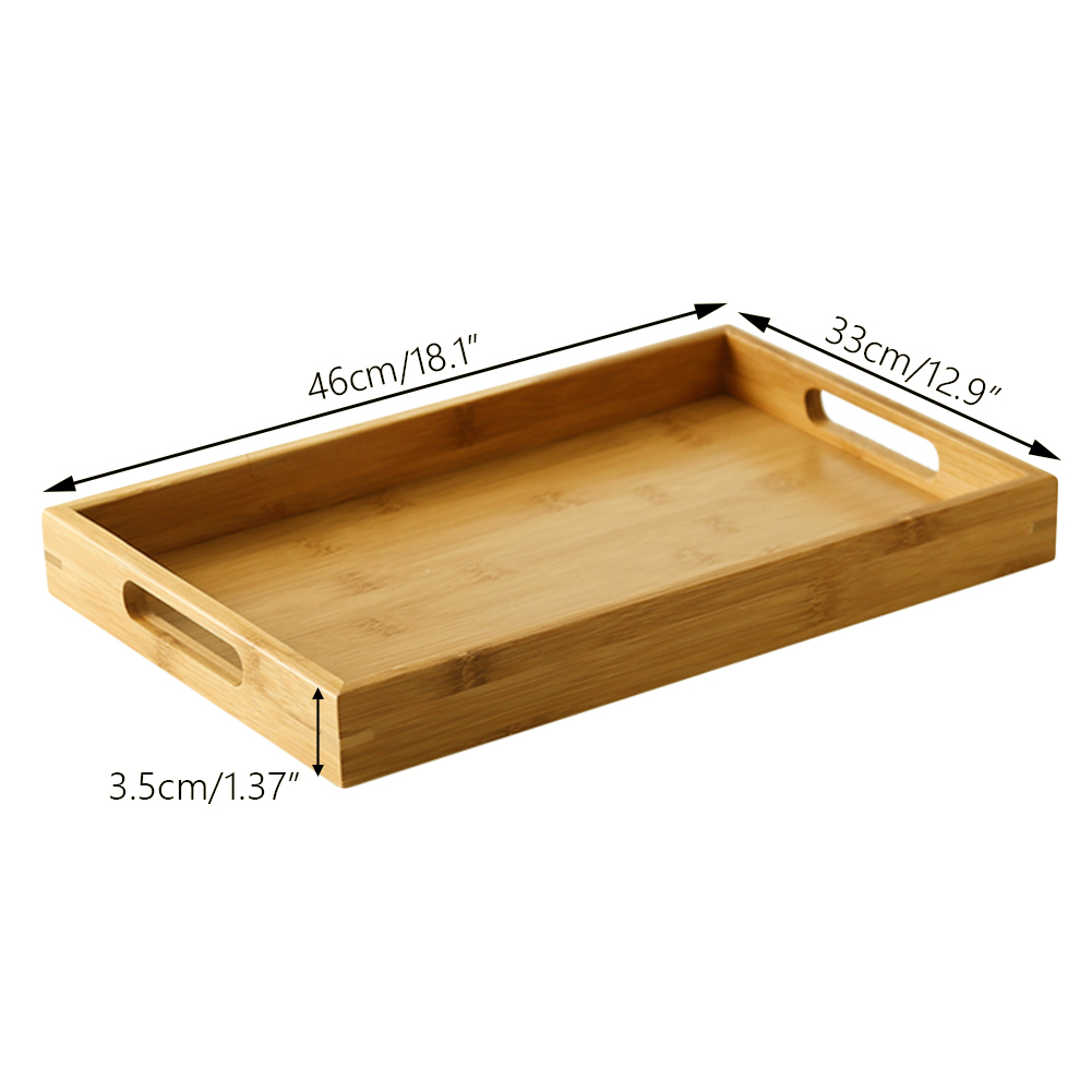 Bamboo Serving Trays Raised Edges Wooden Carry Handles Coffee Food Dinner Platter Platter Serving Breakfast Home Kitchen Tray: L