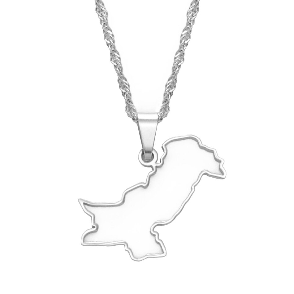 Anniyo contorno design paquistão mapa pingente colares cor prata/cor do ouro paquistanês jóias étnicas #148321: Silver Color / 60cm Thin Chain