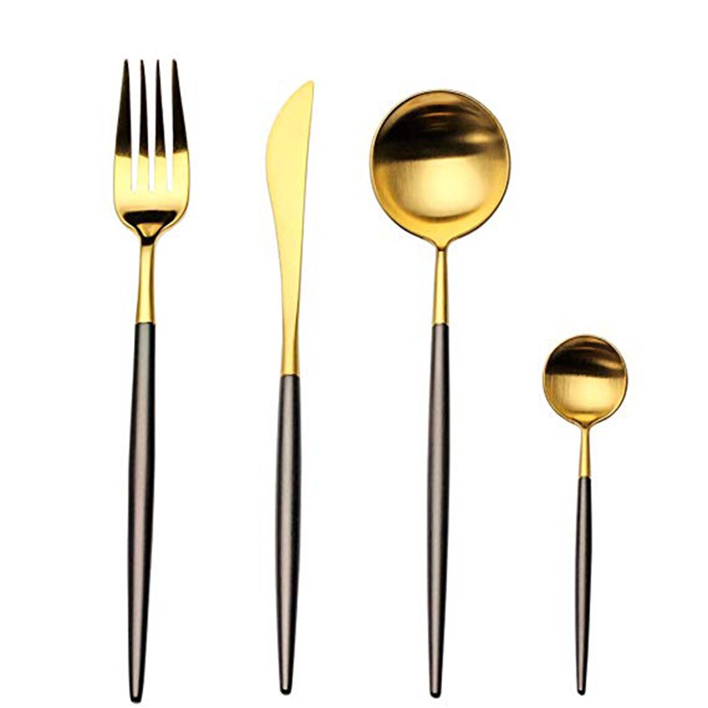 4 Pcs Plated Portugal Lepel Vork Theelepel Sets 304 Roestvrij Staal Western-Stijl Voedsel Servies Bestek: 1