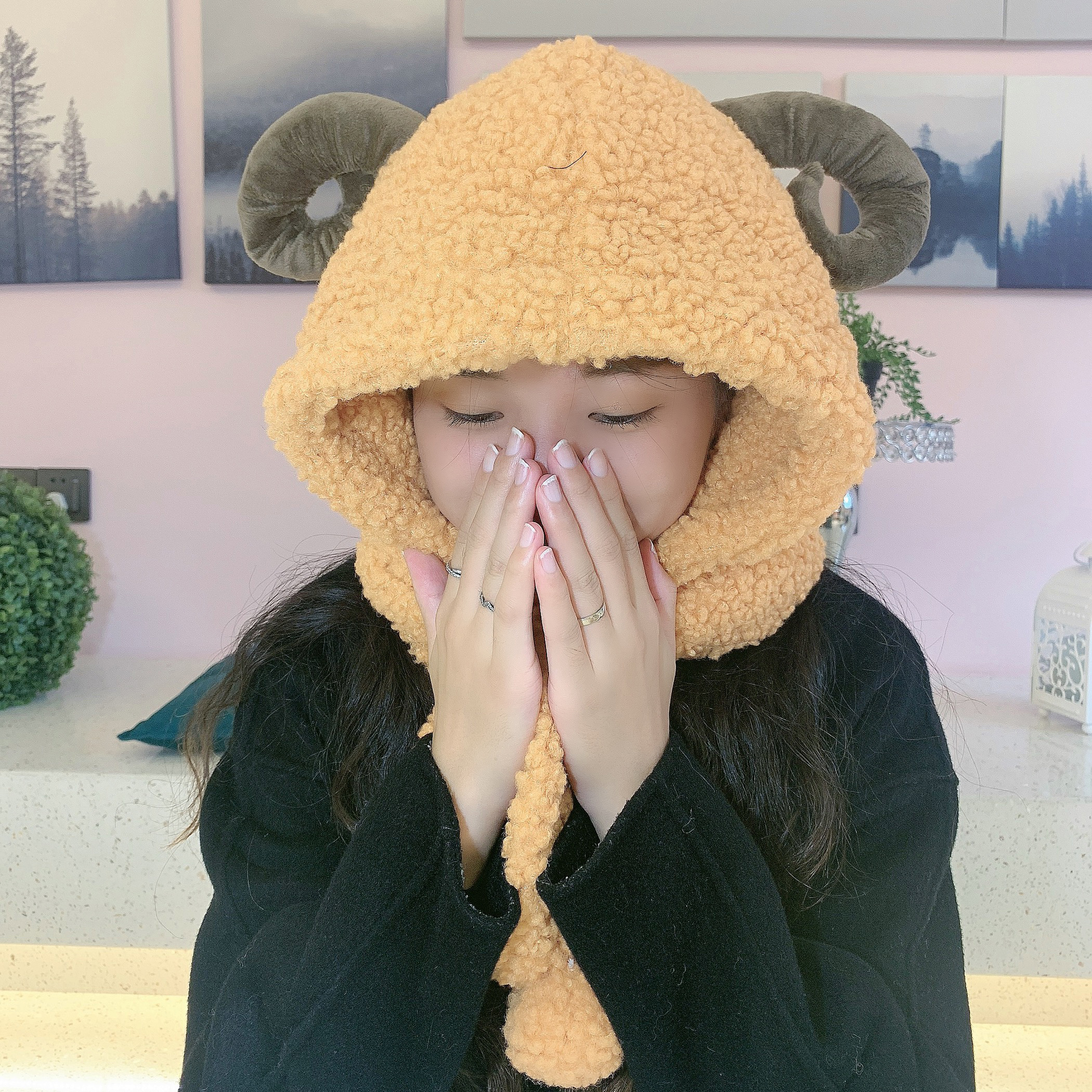 Women's Shofar Cap Knit Plush Fur Hats Winter Windproof Warm Ear Scarf Cloak Protect Bomber Gorras