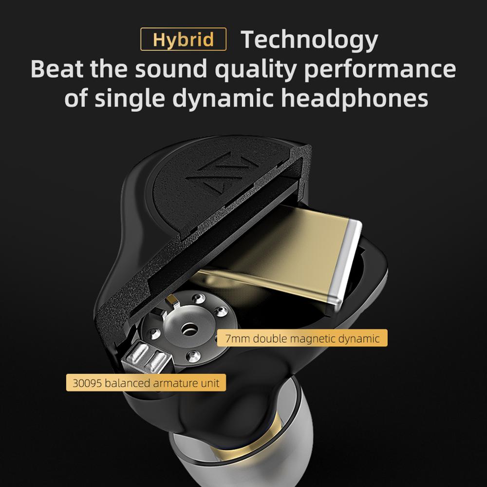 KZ S2 1BA 1DD TWS auriculares inalámbricos Bluetooth 5,0 AAC auriculares de Control táctil auriculares deportivos híbridos de ruido KZ Z1 Z3 S1