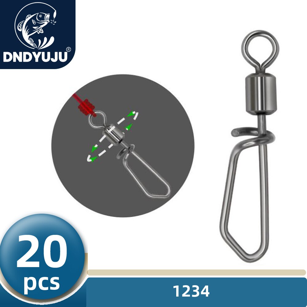 Dndyuju 20 stk fiskeswivels&amp;snapp-kobling tønnesvivler rullende t-form snapp fiskeutstyr fiskeswivel pesc tilbehør