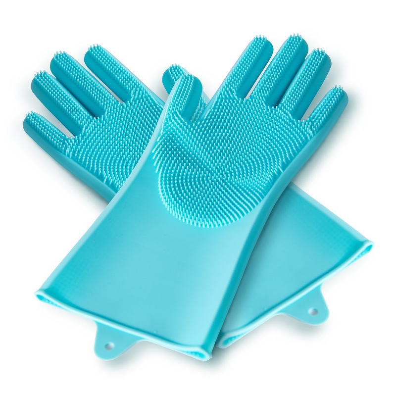 Guante de goma con pincel para mascotas que se derrama de forma suave y eficiente, guante de baño para perros, guante de limpieza para perros, cepillo de baño: L / Verde claro