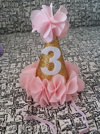 Meisje Bloem Tuin Shabby Chic Verjaardag Hoed Roze Lavendel Gouden Bloem Party Hoed Hoofdband 1st 2nd 3rd Pasgeboren Glitter party Cap: Pink 3 one piece