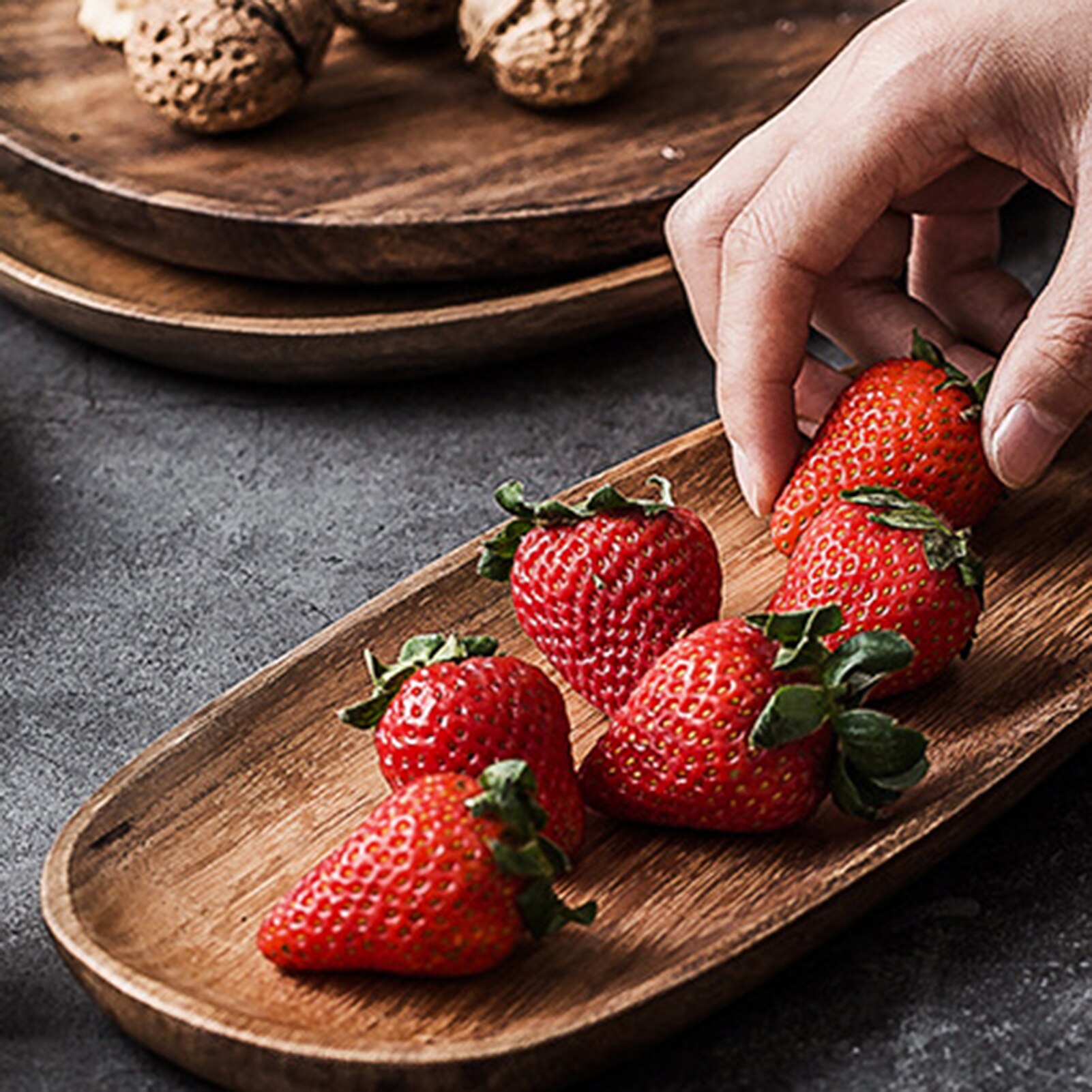 Houten Ronde Gebak Serveerschaal Rechthoek Voedsel Schotel Gedroogd Fruit Lade Servies Salade Cake Dessert Opslag Plaat