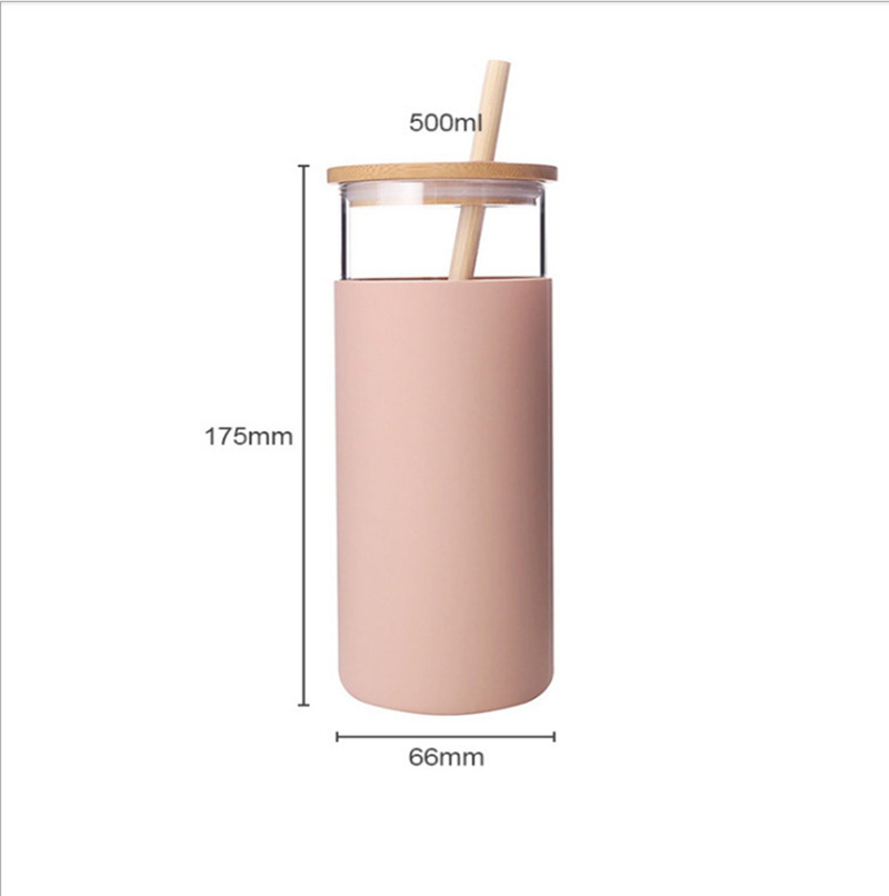 500ml bärbara silikonglas bambu lock halm vattenkopp sport vattenflaska kaffekopp med sugrör utomhus resa hemmakontor