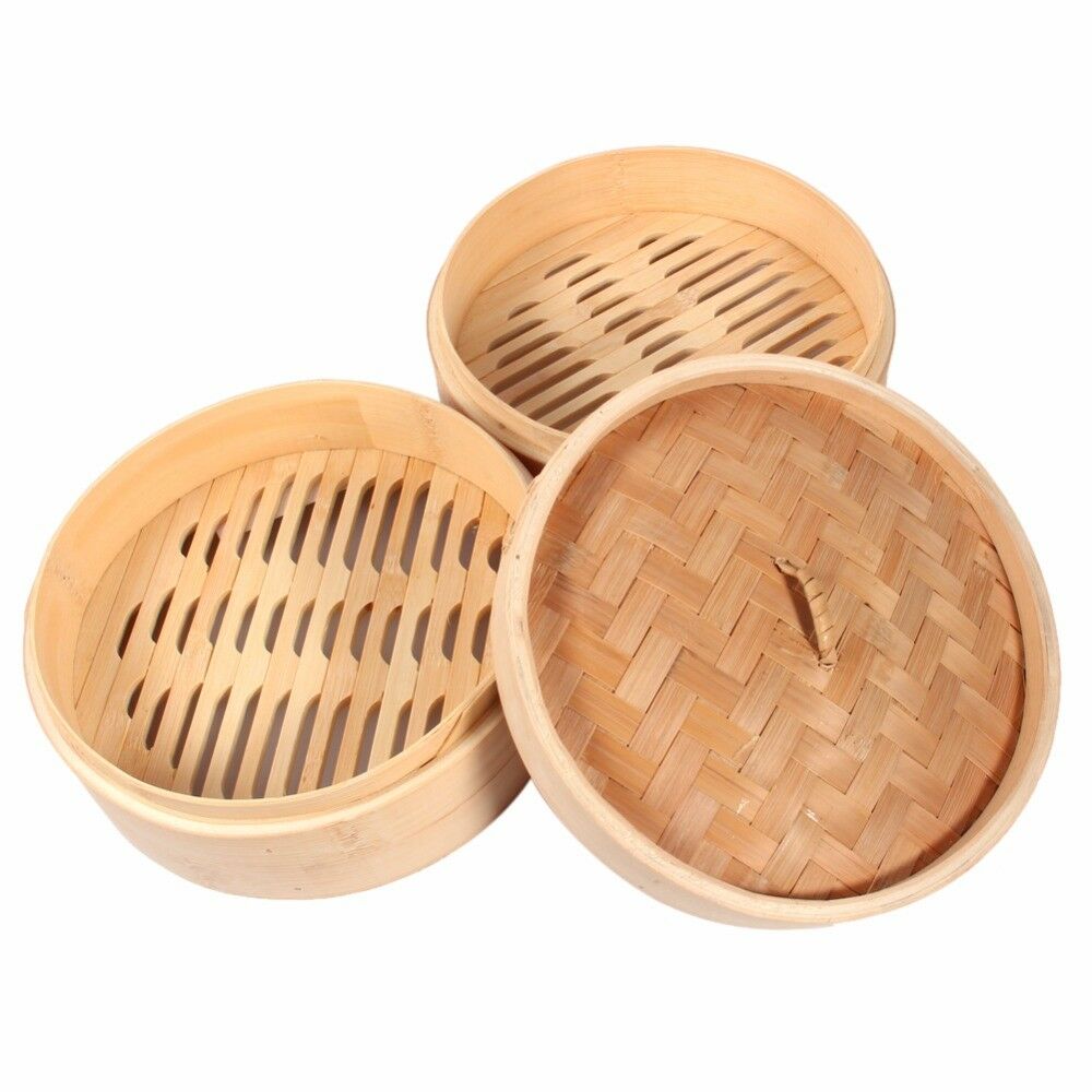 Chinese Dim Sum Stoomboot Mand Bamboe Koken Stoomboot Kooi Vis Rijst Dumplings Stoomboot Rack Stomen Tray Kookgerei Met Cover