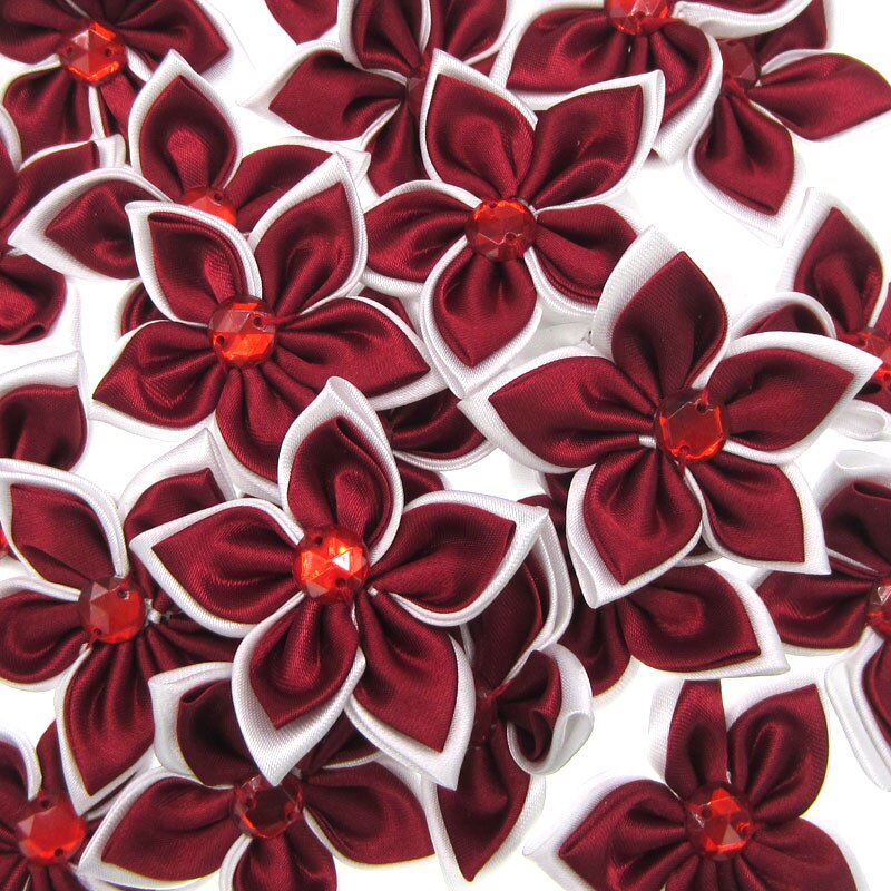 20 Stücke Satin- Blumen Strass Sternförmigen 2 Schichten Applikationen Nähen Haar Bogen Zubehör Handwerk Dekorationen 5,0 cm
