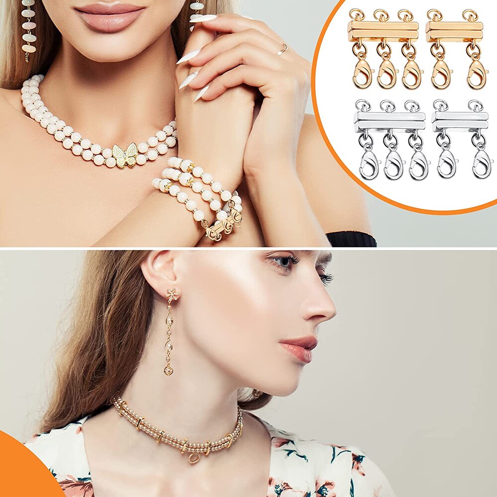 4 Pieces Locking Magnetic Layered Necklace Clasp Multi Strands Jewelry Closure Converter for Layered Necklaces Bracelets