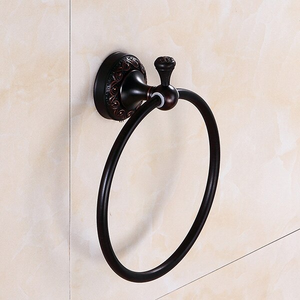 Messing Badkamer Accessoires Set Zwart Gepolijst Robe Haken Zeepbakje Toiletborstel Houders Wc Ringen Asbak Tissue Mand: Towel Ring A