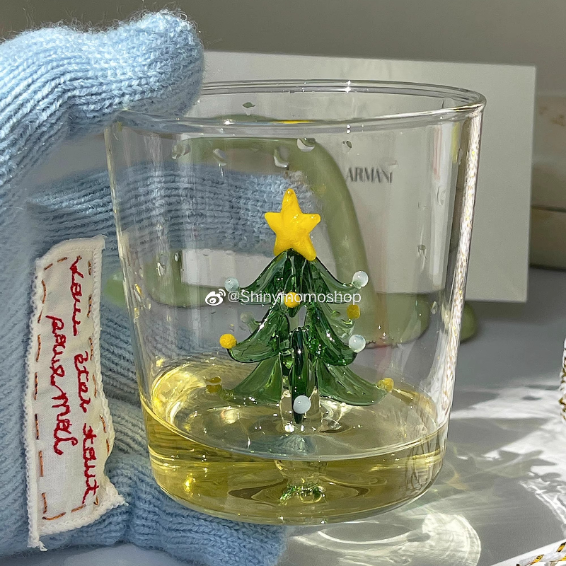 Koreaanse INS-stijl kerstwijnglas, vakantieglas, feestelijke boomdecoratie, in geschenkverpakking met hoge steel voor Kerstmis