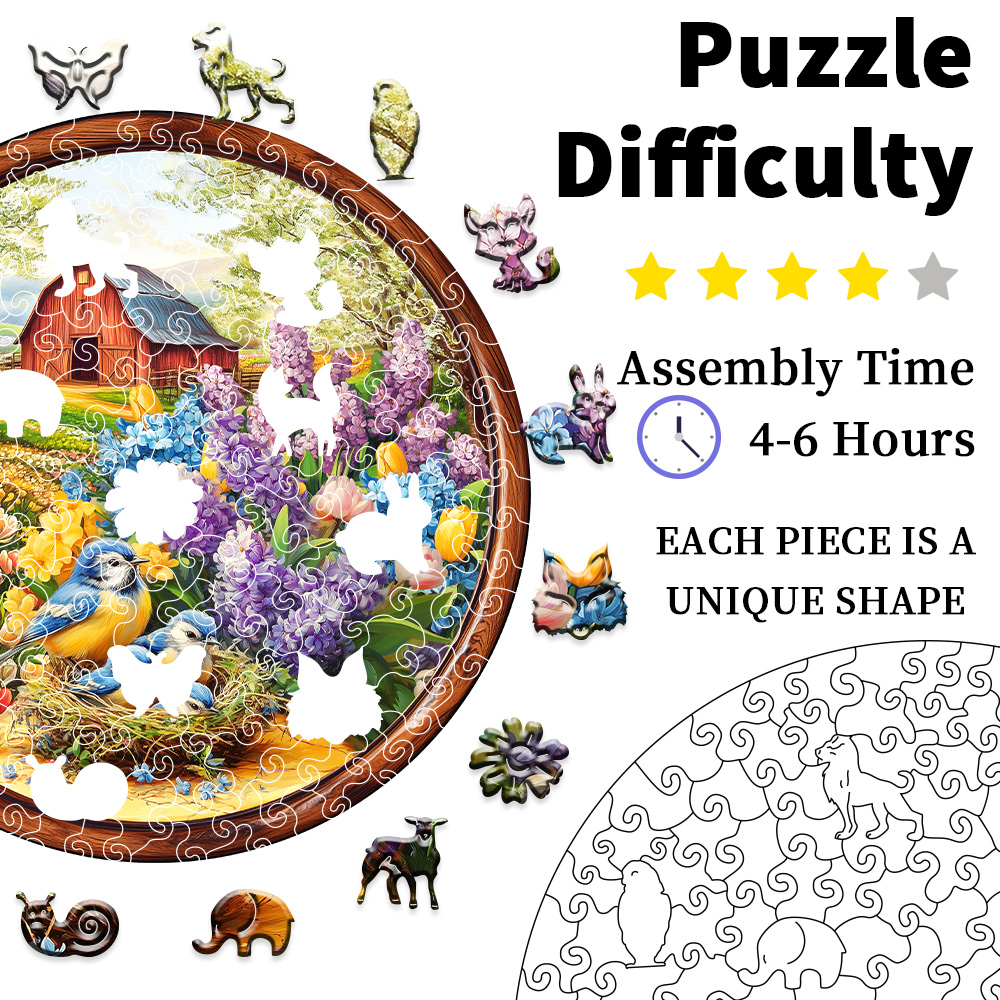 Adult wooden puzzle featuring a 3D garden bird nest and ecological scenery, unique animal-shaped puzzle toys for adults, perfect