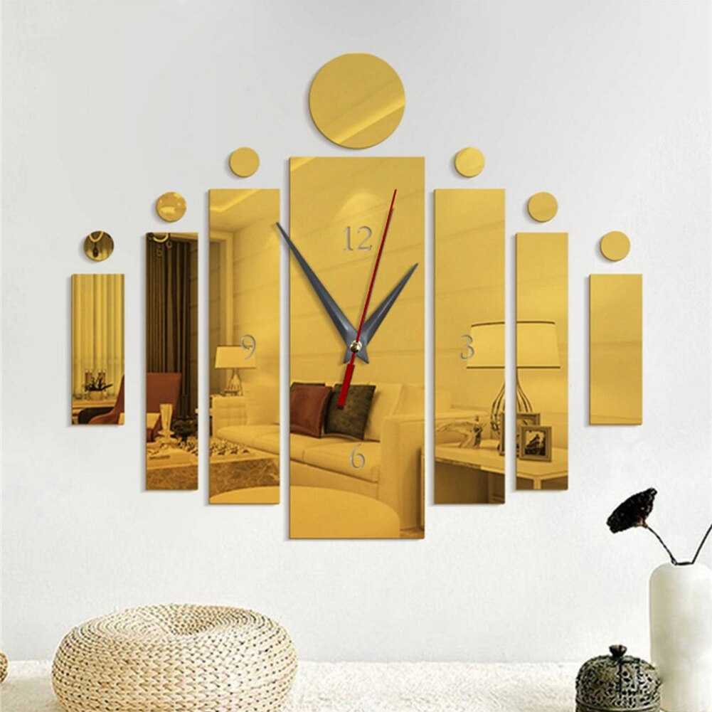 Creatieve Thuis Decoratieve Wandklok Diy Strip Rechthoekige Spiegel Muursticker Acryl Wandklok