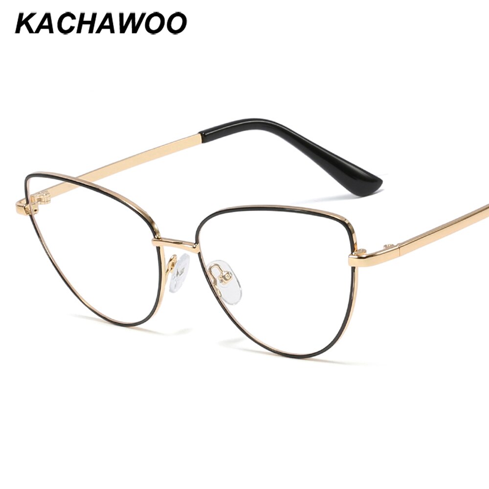 Kachawoo-gafas graduadas para mujer, lentes ópticas de metal, negro, dorado, retro, Ojo de Gato, accesorios para mujer, lente transparente