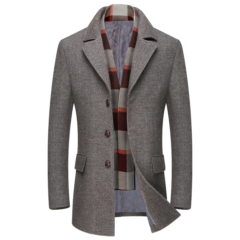 Men's Business Smart Casual Woolen Jacket Turn Down Collar Wool Coat Thicken Warm Male Blends Trench Windbreaker