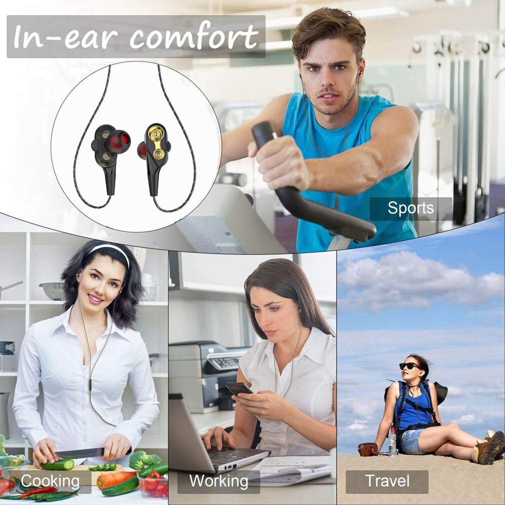 In-Ear Double-Motion Headphones Sports Running Game Music Headphones Line Control Hifi Business Call Headphones