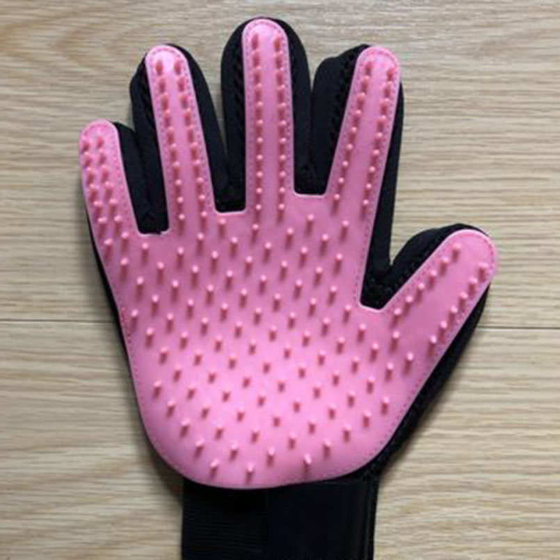 Guante de cepillo azul para animales y gatos, cepillo de limpieza, guantes de silicona para dedos para gatos, perros, removedor de pelo de mascotas, guante para acicalamiento de gatos: Pink right hand