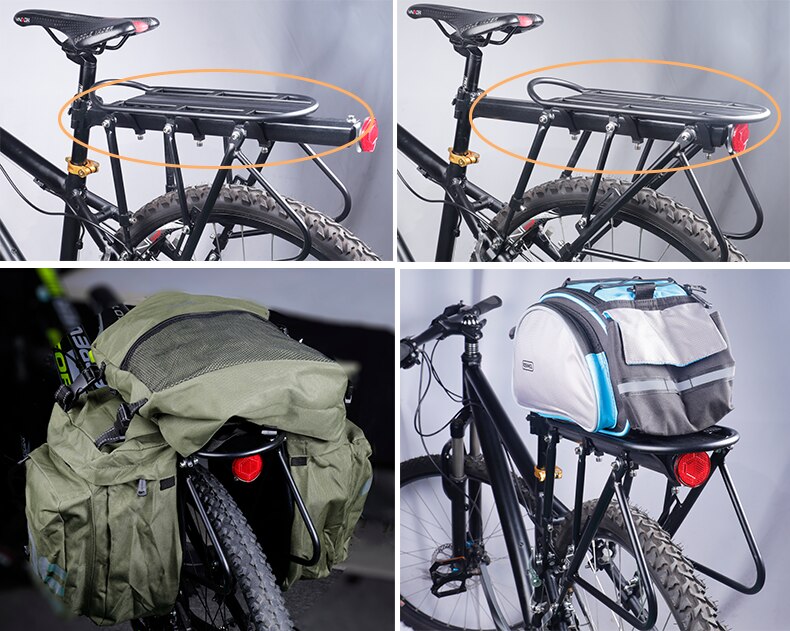 Portaequipajes trasero para bicicletas, soporte para bolsa de tija de sillín con herramienta de instalación, accesorios para bicicletas, 24-29 pulgadas