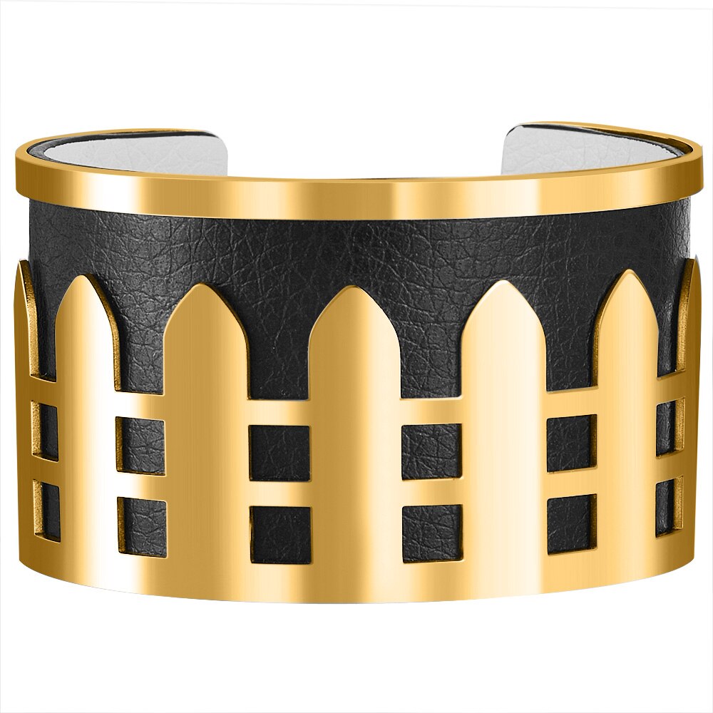 Hollow Out Magnet Button Golden Cuff Bangle PU Leather Bracelet Georgettes Indian Jewelry Pulseiras Love Bangles Pulseiras Femme: 4CM-E