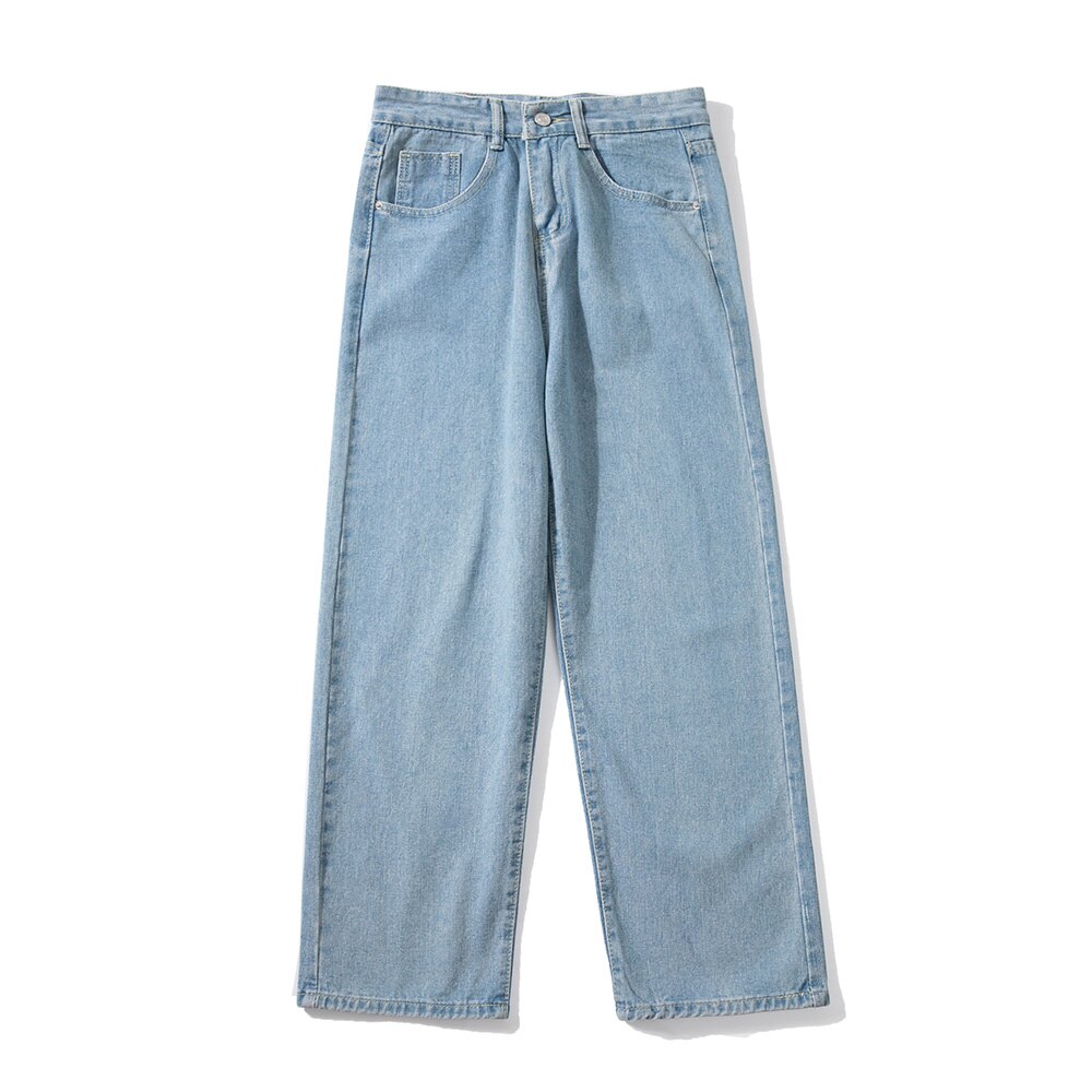 White Jeans for Men Streetwear Hip Hop Baggy Pants Loose Straight Denim Male Boyfriend Long Trousers: Light Blue / XL