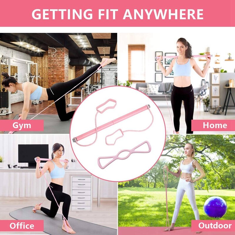 Pilates Bar Kit with Resistance Band Portable Yoga Pilates Home Fitness Portable Pilates Body Sculpting Pilates Bar